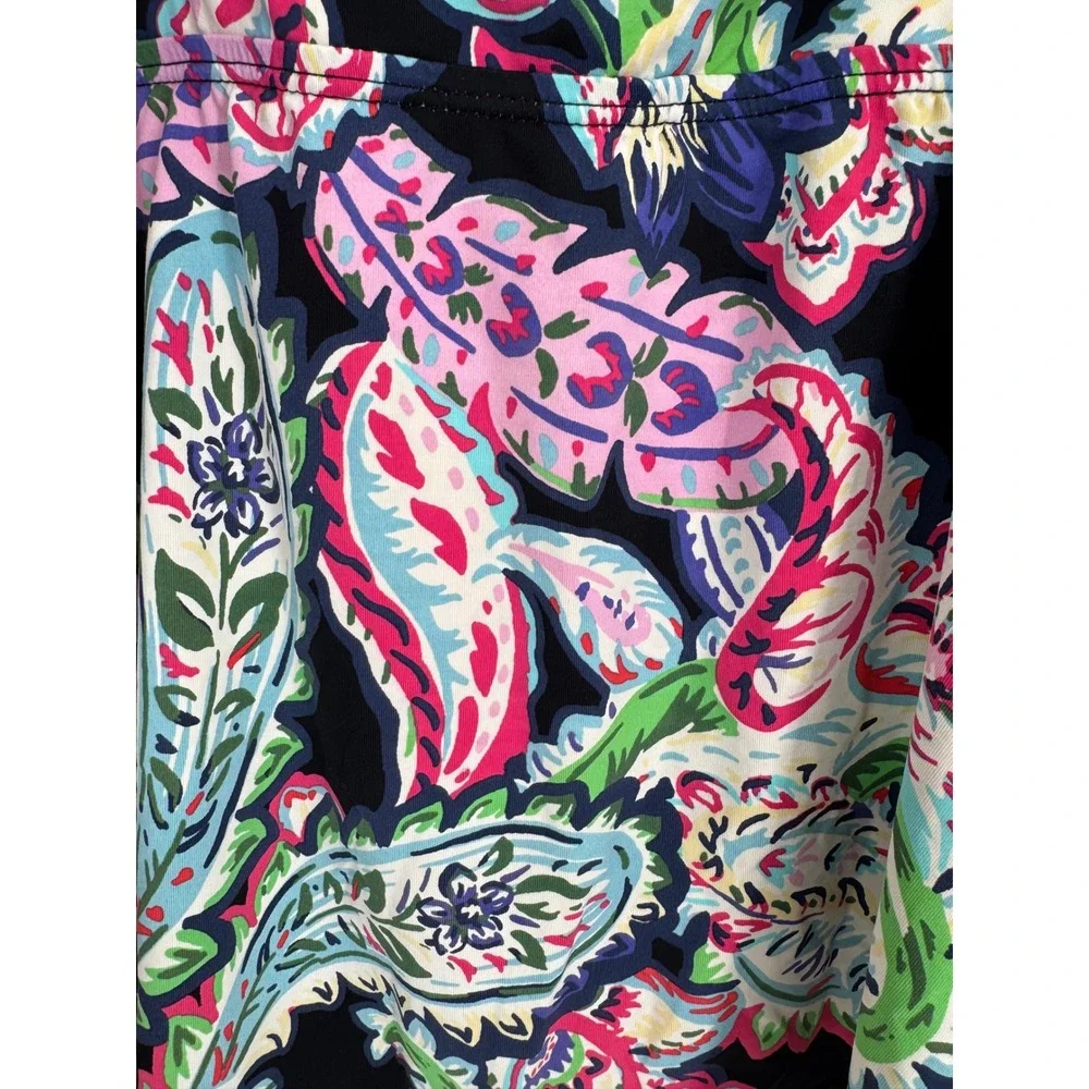 Liz Claiborne Sz XXL Paisley Floral Halter Tankini Swim Top Keyhole Navy Blue